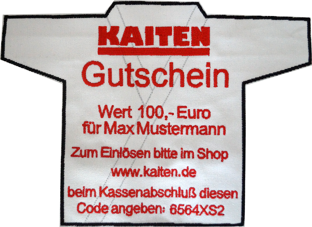 Gestickter Gutschein in Gi-Form