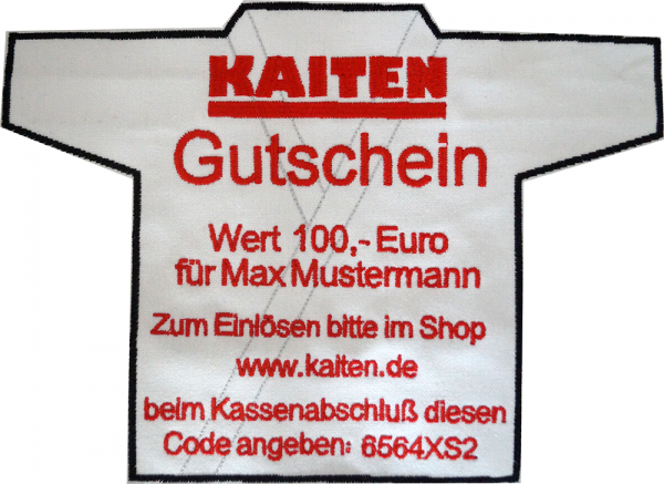 Gestickter Gutschein in Gi-Form