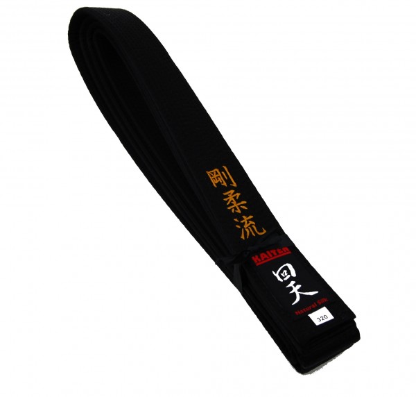 Kaiten Naturseideschwarzgurt extra-dick 320, bestickt